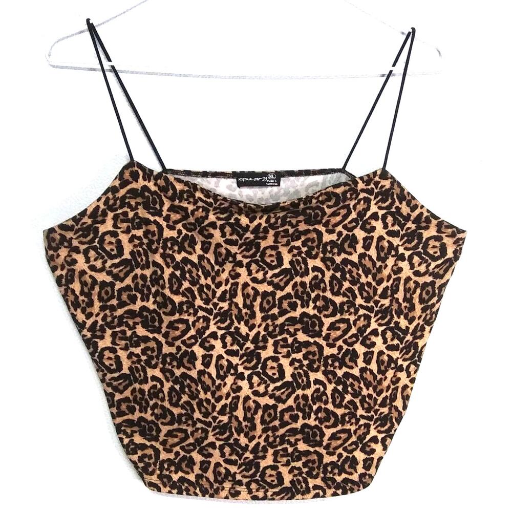 POPULAR 21 Juniors XL Leopard Print Crop Top Black Brown Spaghetti Strap